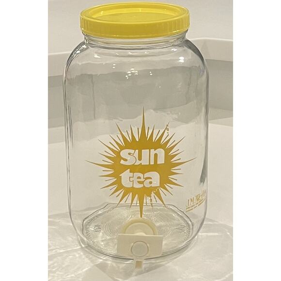 VTG EXCELLENT Sun Tea Glass Jar Yellow Sunburst J.M Werling 1 Gallon With Lid - Picture 1 of 7